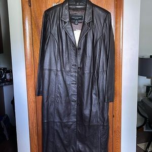 Women’s size large, brown full length leather coat